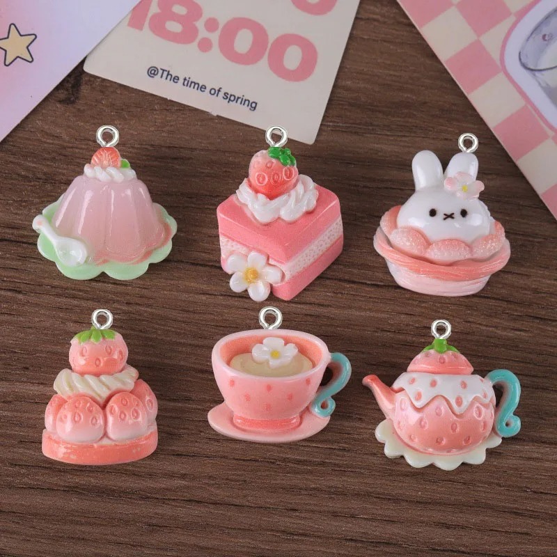 Resin Art Jewelry Kit - 10pcs Cartoon sweet Pink series strawberry