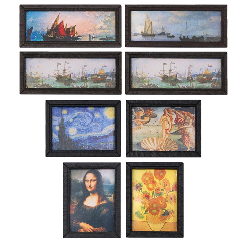 Resin Art Workshop - 8Pcs 1:12 Dollhouse Vintage Oil Painting