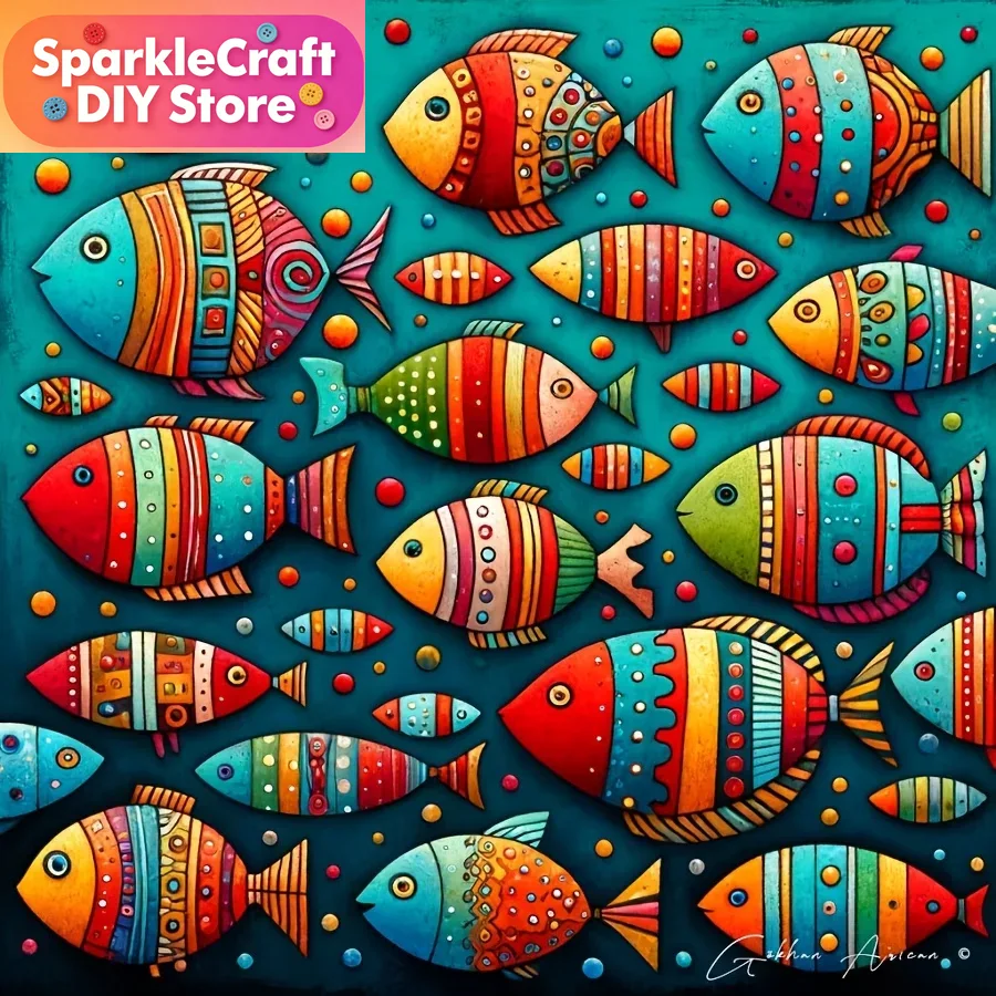 Colorful Whimsical Fish School - огляд і ціна Resin Art Wall